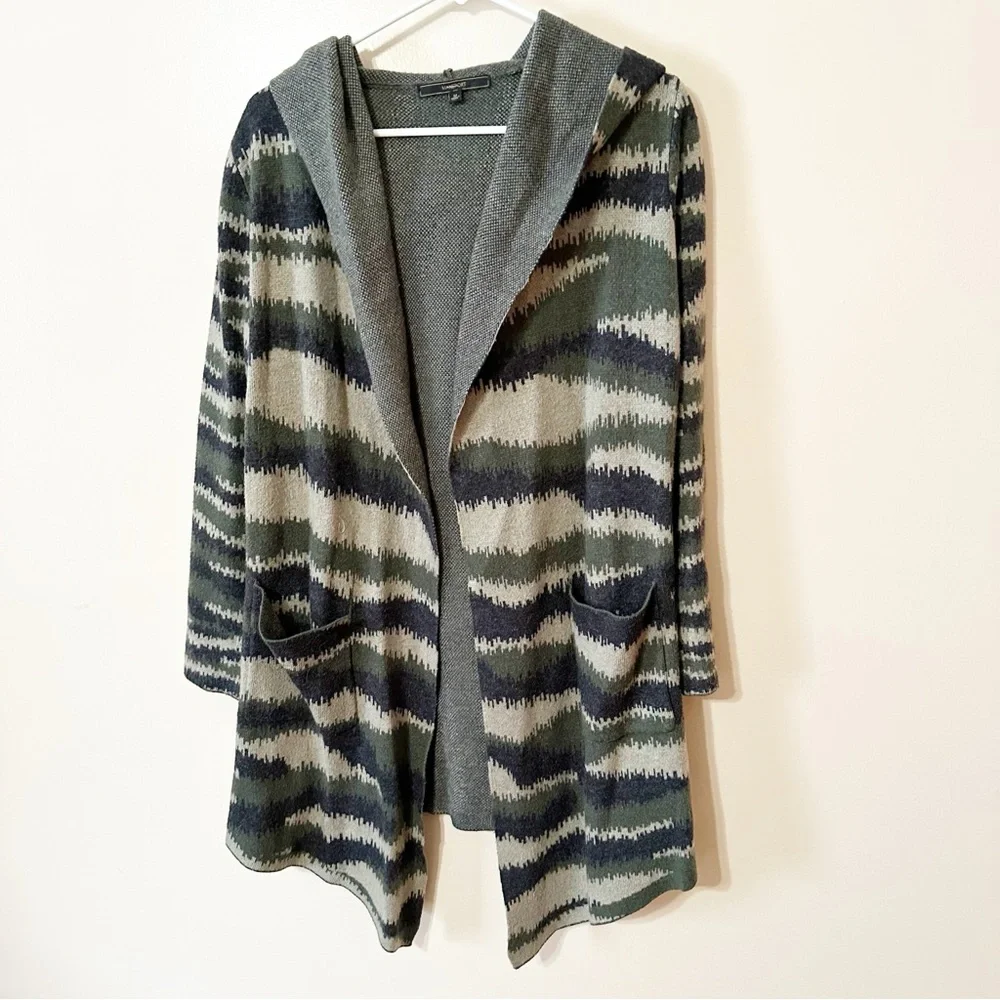 MaxSport Women’s hooded open front cardigan striped animal print size medium